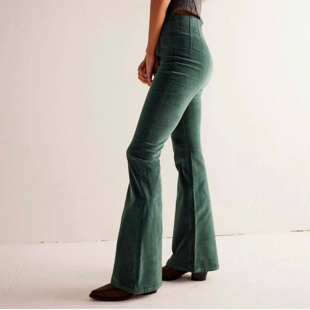 Free People Green Corduroy Flare Jeans